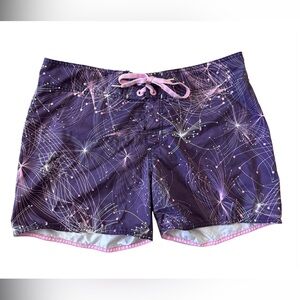 Y2K Oakley Women's Dark Purple Graphic Surf/Swim Board Shorts Size 12 Rare Print